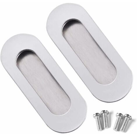 royaluxe - 2 Pièces Poignées Porte Encastrées,Poignée Encastrée en Acier Inoxydable,Poignée Ovale Encastrées avec Vis pour Porte Coulissante Armoire Placard Tiroir,Argent (1/5)