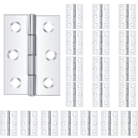 Lot de 20 charnières en acier inoxydable, charnières de porte avec trous de fixation, connecteurs, charnières à charnière piano, charnières pliantes, pour armoire, porte, meuble (1/5)