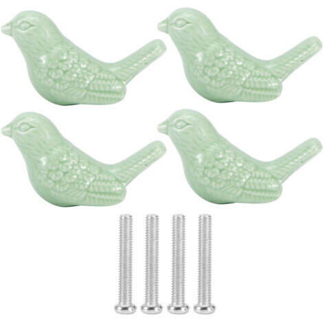 Lot de 4 poignées en céramique en forme d'oiseau pour portes, tiroirs et placards (accessoires de meubles, vert) (1/5)