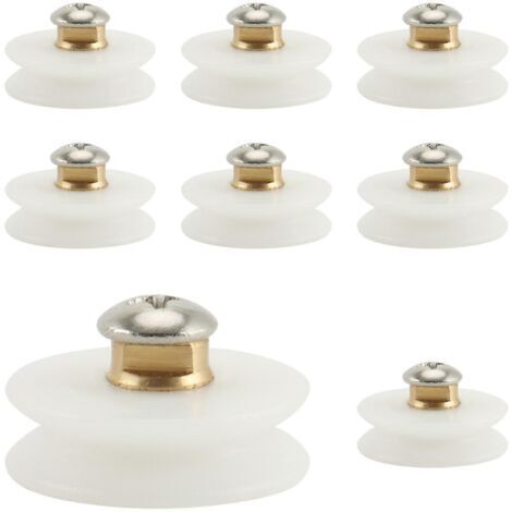Lot de 8 roulettes de douche à gorge en V, roulettes en nylon pour porte coulissante en verre de salle de bain, support de roulement en cuivre. (1/4)