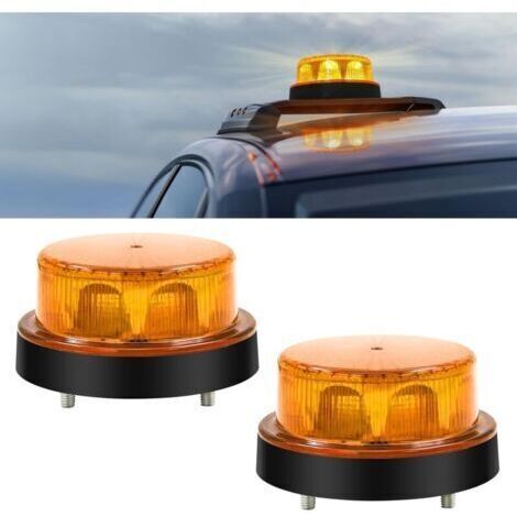 Ensemble de 4 gyrophares LED rotatifs, 12-24 V, feux stroboscopiques ronds, 2 modes de clignotement, pour voiture, véhicule, camion, remorque, fourgonnette