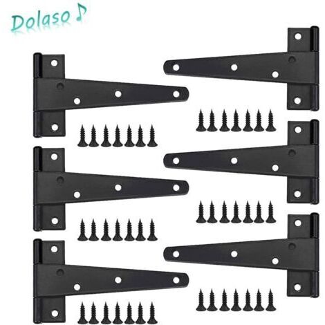 Charniere Porte Lourde 6pcs, Charniere Porte 6 Pouces, Charnière en T Noires, Charniere Plate Inox Charnières de Portes en Fer Charnières Robustes pour Portes, Fenêtres, Abris de Jardin
