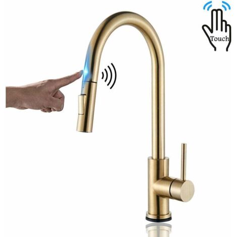 Mitigeur Cuisine à Capteur Tactile doré -Robinet Cuisine d'évier - Douchette Extractible 2 Modes - Pivotante à 360 ° - Robinet Mitigeur Cuisine (1/5)
