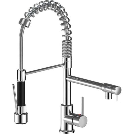 Robinet Cuisine 360° Mitigeur Avec Douchette Avec 2 PulvéRisateurs Rubinetto Lavello Cucina Extractible (1/5)