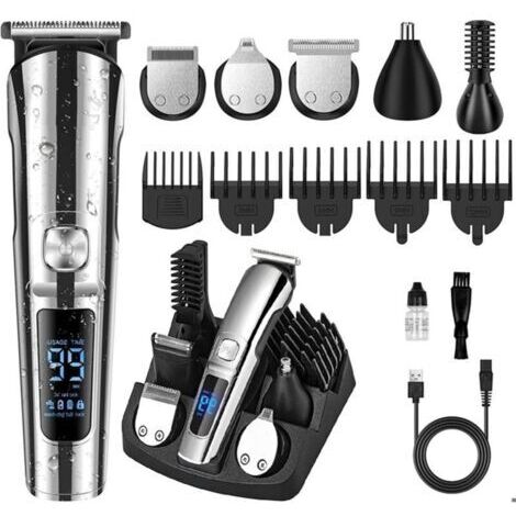 Tondeuse Cheveux et Barbe Professionnelle Homme sans Fils, Tondeuse Cheveux Rechargeable Etanche avec 6 Tête de Rasage et 5 Sabots