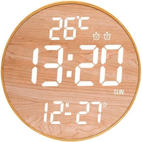 Horloge murale numérique LED – Réveil lumineux avec réglage de la luminosité – Affichage clair – Design en bois pour bureau et chambre