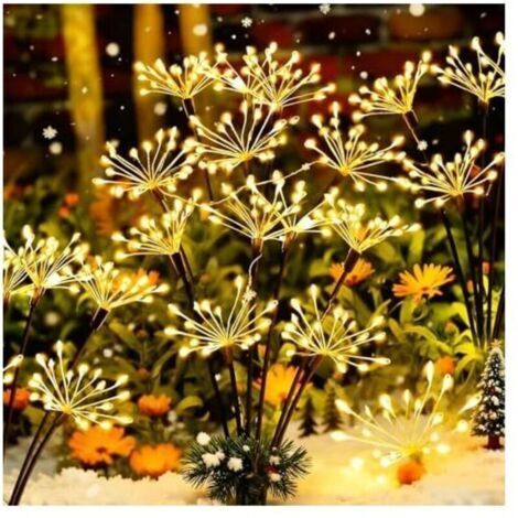 Lampe Solaire Exterieur Jardin 2 Pièces LED Feu d'artifice Solaire, 8 Modes Éclairage Extérieur Luciole Solaire, Étanche Lumière Solaires pour Jardin Pelouse Terrasse Noël Décoration