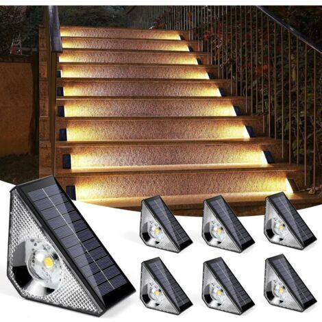 Lampe Solaire Exterieur Detecteur de Mouvement(4PC), 3000K Escaliers éclairage pour Chemins, Eclairage Exterieur Solaire IP65 Led Escalier pour Jardin, Patio, Garage, Marche, Escaliers (6)