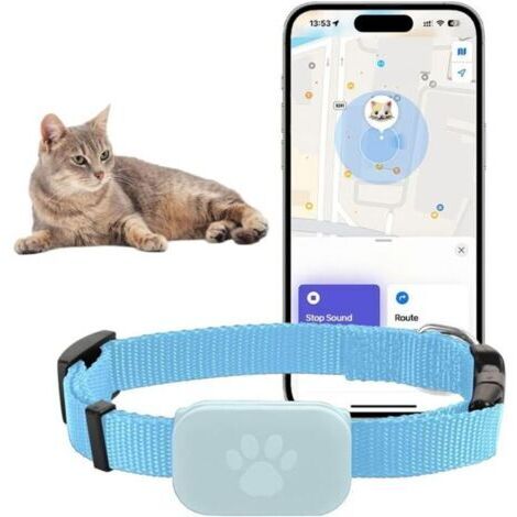 Collier GPS Chat Chien Tracker, pour Apple Find (Compatible avec iOS/Android)Bleu