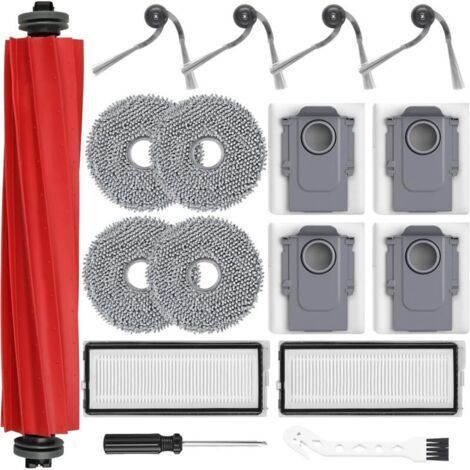 Lot de 17 accessoires pour robot aspirateur Roborock QV 35A/QV 35S, 1 brosse principale, 4 sacs à poussière, 2 filtres, 4 tampons de nettoyage, 4 brosses latérales, 1 brosse à crochet blanche et 1