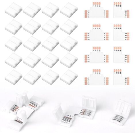 28pcs Connecteur Ruban Led 4 Broches Pour Ruban Led Rgb Smd5050 10 mm, Connecteur Led, Ruban Led Avec Jonction, Pour Connexion En L Et Extension De Bandes, Accessoires Pratiques Et Sécurisés