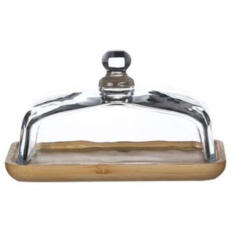 Beurrier en Bambou avec Couvercle en Verre - Plateau à Beurre Transparent pour Réfrigérateur et Comptoir pour Beurre, Bloc de