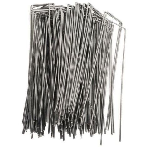 100 Piquet Jardin de Fixation en Acier Galvanisé 4x10cm - Ancrage au Sol Toile paillage Agrafes pour bache Chengqi01