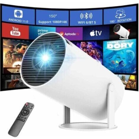 Vidéoprojecteur Mini Projecteur Portable 4K 1080P FHD 4K Portable avec Wifi 6 Bt 5.0 180° Rotation, HDMI/TV Stick/USB/PS5 Blanc