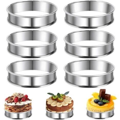 Lot de 6 Moule Cercle a Patisserie en Acier Inoxydable - Cercle a Tarte 8cm - AntiadhéSifs - Forme Ronde Moule Cercle a Patisserie