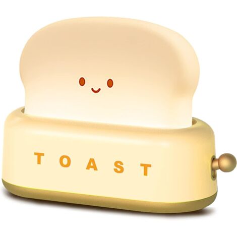 Veilleuse Toast, Lampe Veilleuse Mignonne, USB Rechargeable Peut être Chronométré Veilleuse Enfant Lampe pour Fille Bebe Deco Chambre Cadeau (Jaune) (1/5)