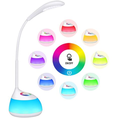 Lampe de Bureau pour Enfant avec Lumière Réglable et Colorée - 3 Niveaux de Luminosité, Bras Flexible, Port USB