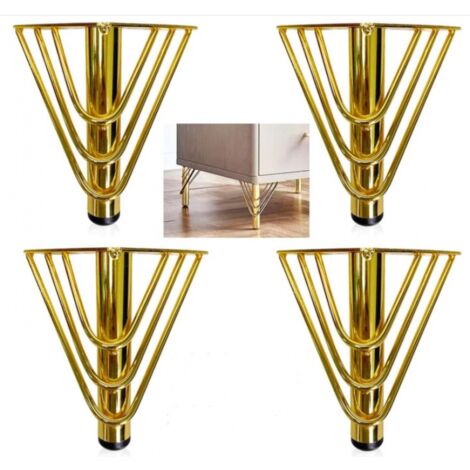 Lntyq 4 Pieds de Meubles Metal Doré, Pied Canapé de Rechange de 15cm Moderne, Pied pour Table Basse, Meuble TV, Protection du Sol+Base Silencieuse Antidérapante