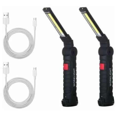 2 X Lampe De Travail Cob Baladeuse Led Rechargeable Lampe Atelier Cob Torche Lampe De Poche Lampe De Travail Baladeuse Led Avec Base Magnétique Lampe D'Inspection Pour Randonnée, Camping