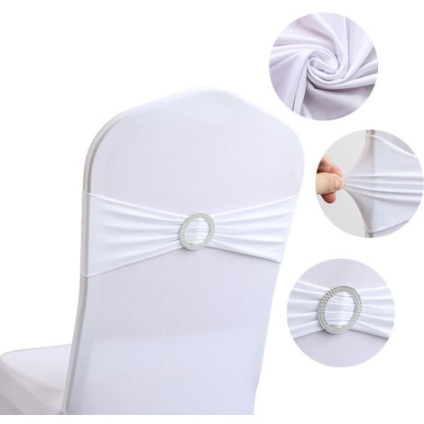 Lot de 60 écharpes Extensibles en élasthanne avec Boucle coulissante pour Mariage, Bandes de Couverture de Chaise en élasthanne pour chaises Pliantes, décorations de Banquet (Blanc)