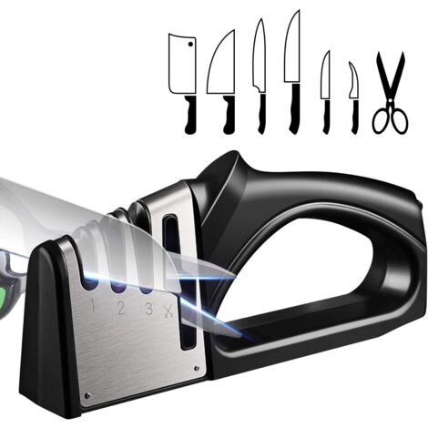 Aiguiseur Couteaux Professionnel, Aiguiseur Couteaux 4 en 1, Affûteurs Manuels Knife Sharpener avec Base Anti-dérapante pour Couteaux de Cuisine, Ciseaux