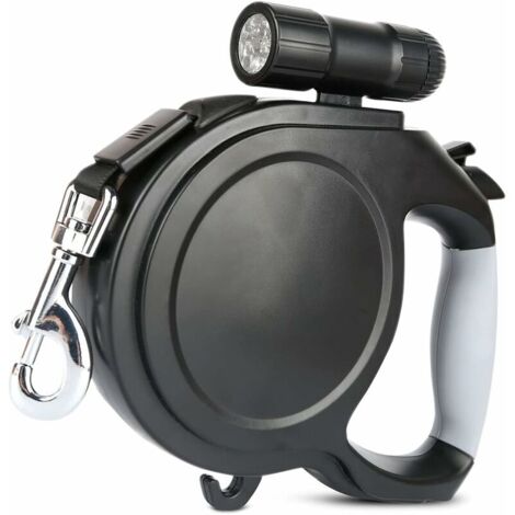 Laisse pour Chien avec LED Lampe de Poche, Laisse Rétractable pour Chiens de Jusqu'à 30kg avec Poignée Antidérapante,Laisse Chien Enrouleur Réutilisable,Frein à Une Main, Noir 8M