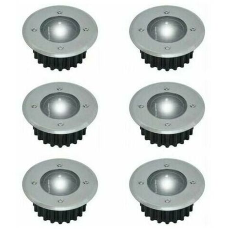Lot de 6 spots LED solaires encastrables au sol - Ronds - Diamètre : 85 mm - Extérieur résistant au piétement - Façade en acier inoxydable - 6 lampes solaires