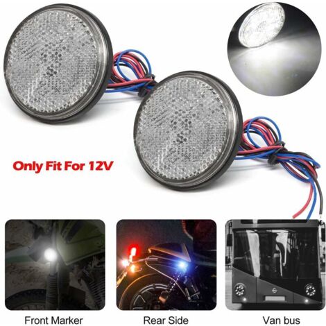 2Pcs Moto LED Réflecteur,Universal Feux de Remorque Led 12V Feu Arriere pour Remorque Feu de Gabarit Led pour Moto LED étanche Réflecteur Feu Stop Lampe (Blanc) (1/5)