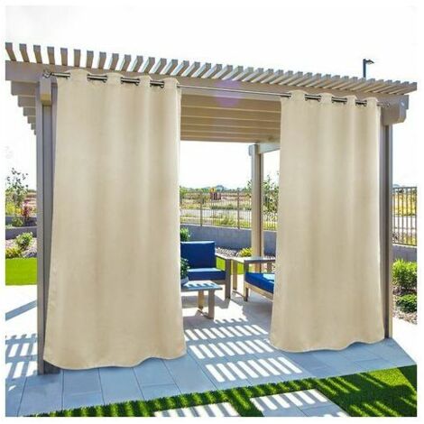 Rideaux d'extérieur occultants 132 x 213 cm – Protection UV et coupe-vent – 2 panneaux en polyester beige – Résistants à la moisissure – Qersta