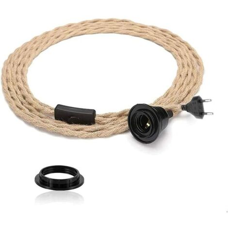 Suspension DIY avec corde de chanvre, cable textile, lampe suspendue E27 avec interrupteur et fiche, lampe rétro 4,5 m, cable de corde, lampe pour table à manger, salon, chambre à coucher (1 flamme)[C (1/5)