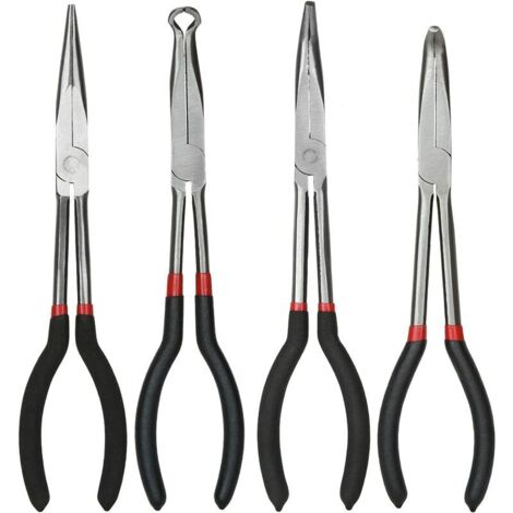 Ensemble de 4 pinces à bec effilé 11 pouces – Angle de 45° et 90° – Acier au carbone antirouille – Poignée ergonomique pour sécurité – Qersta
