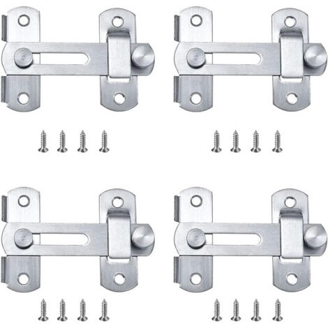 Lot de 4 – 180° – Verrou de porte – Loquet à pêne – Verrou de sécurité – Pour portes coulissantes – Acier inoxydable – Adapté aux portes, placards et tiroirs – 100 x 70 mm (1/5)