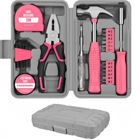 Coffret d'outils rose 24 pièces – Trousse à outils portable avec étui de rangement Mini-outils à main essentiels pour les réparations et l'entretien à la maison, au bureau, à l'école (1/5)