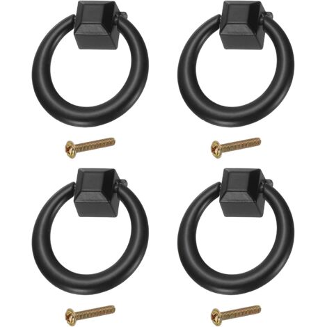 Lot de 4 anneaux de poignée de tiroir – Boutons en alliage de zinc de 3,6 cm (1,42 pouce) avec vis – Conviennent aux tiroirs de meubles, commodes et portes d'armoires – Noir (1/5)