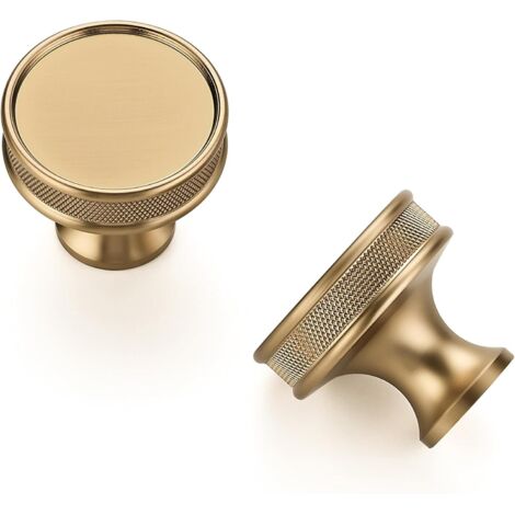 Lot de 5 boutons de porte moletés de 30 mm (1-1/5 po) couleur or champagne, pour meubles de cuisine et tiroirs.