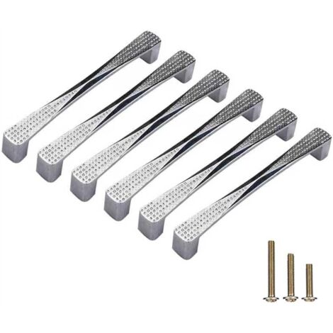 Poignées et boutons de tiroir – Poignées de portes de meubles et d'armoires – Poignées de salle de bain  Lot de 6 : Poignées de commode modernes de style européen, finition diamantée (chrome poli, ent (1/5)