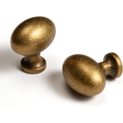 Boutons de meubles ovales en laiton antique — Alliage de zinc — Conviennent aux tiroirs de commodes, armoires, penderies, etc. (Lot de 10, finition laiton antique, boutons en forme d'œuf) (1/5)
