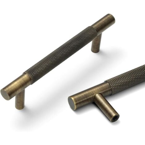 Poignées de meuble en laiton massif, poignées moletées, poignées de tiroir en laiton antique — Conviennent pour la salle de bain, la chambre et la cuisine (lot de 2, 130 mm) (1/5)