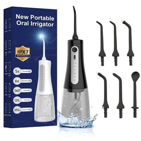 Hydropulseur buccal à domicile - 5 modes, conception sans fil, portable et rechargeable, grande capacité de 350 ml, indice d'étanchéité IPX7. (1/5)