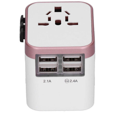 Adaptateur secteur international avec prise de voyage, doté de 4 ports USB, compatible avec le Royaume-Uni, l'UE, les États-Unis, le Japon, l'Australie et la Chine, 100240V, or rose. (1/5)