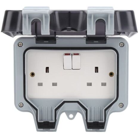 Boîtier de prise extérieure étanche 220 V conforme aux normes britanniques, ensemble de commande de prise de courant résistant à la pluie pour montage mural (1/5)