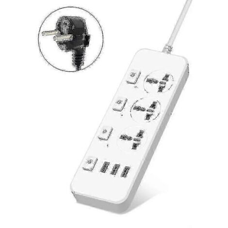 Prise de courant US/UK/EU 5V 2,1A avec protection contre les surtensions — Comporte 3 prises et 3 ports USB [db] (1/5)