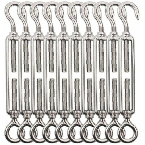 Tendeur Cable Crochet M5 (Crochet et oeil) . Tendeur Fil Acier / Tendeur Cable Inox en Acier Inoxydable 304 Pour Fil a linge . Cable Acier. Corde Acier -10 Pièces (1/5)