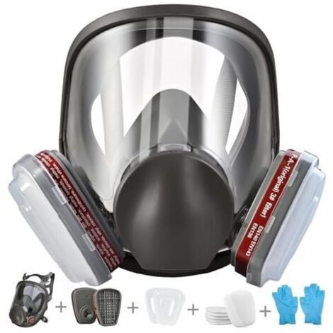 Respirateur facial complet réutilisable. Protection Respirateur Visage avec 10 filtres de rechange 5 paires de gants pour Peinture Particules Poussière Produits chimiques