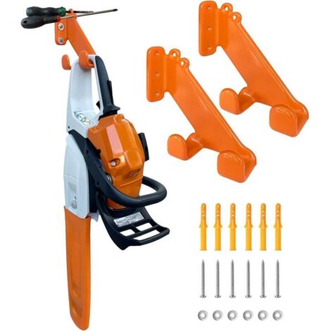 Support pour tronçonneuse. lot de 2 supports muraux pour tronçonneuse. support robuste pour tronçonneuse. organisateur de garage. rangement pour abri de jardin. support mural pour tronçonneuse (1/5)