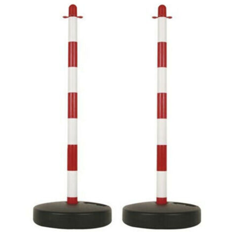 Poteaux de balisage. délimitation temporaire. pour événements. espaces publics. avec pied à lester. rouge/blanc. 2 pièces (1/2)