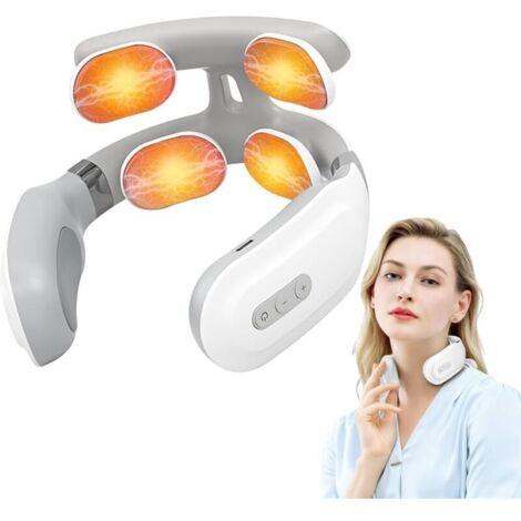Masseur Cervical Chauffant Sans Fil. Masseur Cervicales Portable. Massage Cou Portable Vocale Intelligente. Massage Cervicales et Cou avec 4 Modes 16 Intensités Pour Maison. Bureau. Voyages