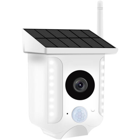 Camera de Surveillance Exterieur sans Fil. avec Panneau Solaire Camera Surveillance WiFi Exterieure 1080P HD. Détection de Mouvement PIR. Vision Nocturne en Couleur (Blanc)