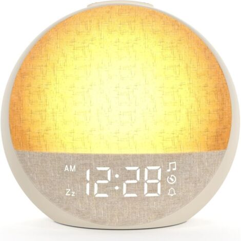 Reveil Lumineux Simulateur d'Aube. Eveil Lumière Réveil Matin avec 7 Sonneries. 30 Sons Naturels. Minuteur. Snooze. Lampe de Chevet avec 11 Couleurs Veilleuse. Cadeaux pour Enfant Ado Adulte