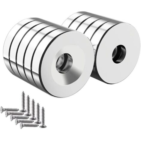 10PCS Aimant Visser. 20x4 mm Rond Aimant Percé N52 Aimants Puissants 8kg Aimant Trous pour Tableau Noir Magnétique Cuisine Outils Bricolage